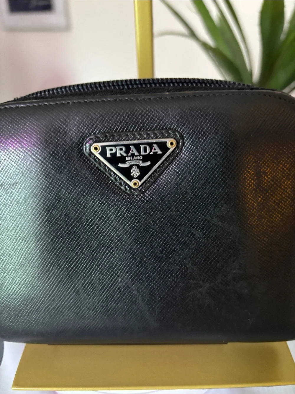 Prada Black Saffiano Leather Zip-Around Wallet